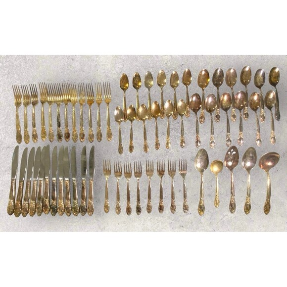 VTG Oneida LTD Silversmiths Ballad Country Lane 61 Pc Flatware Set - Tarnished - Picture 1 of 14